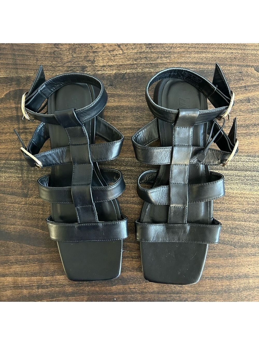 ZARA Black Leather Sandals, Size 39.